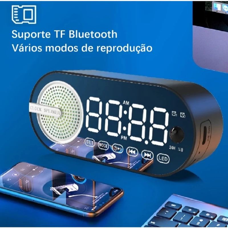 Rádio relógio FM despertador digital G-30 tela espelhada Bluetooth