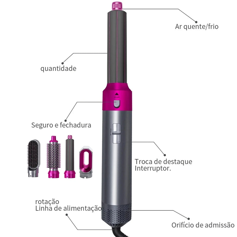 Escova Secador De Cabelo Pente Modelador De Ar Quente Profissional 5 Em 1 110V