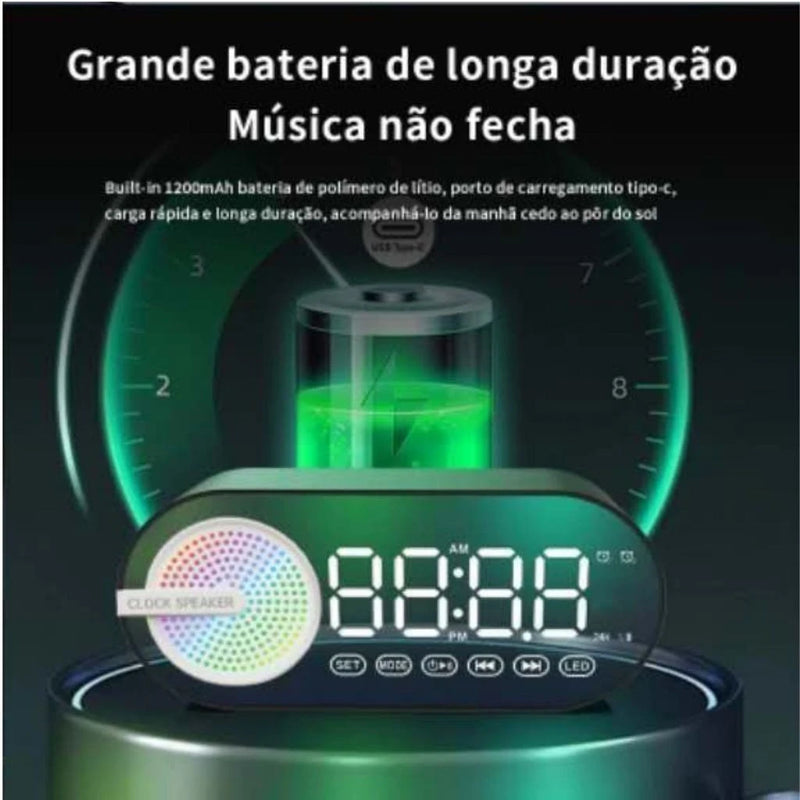 Rádio relógio FM despertador digital G-30 tela espelhada Bluetooth