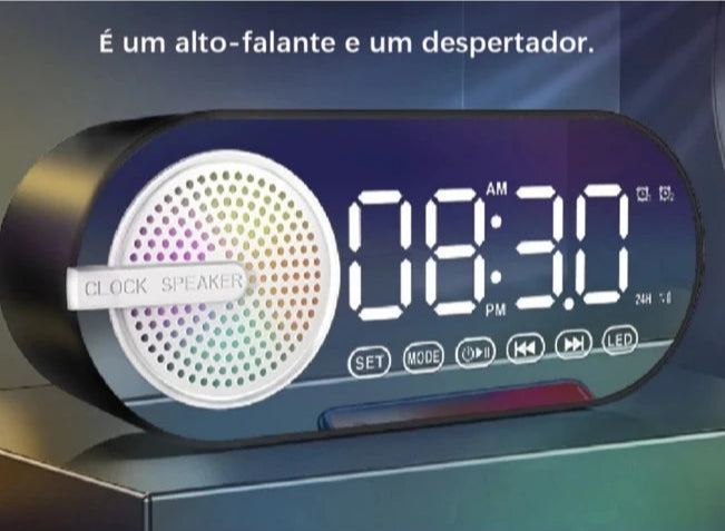 Rádio relógio FM despertador digital G-30 tela espelhada Bluetooth