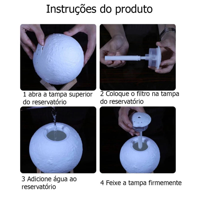 Luminária Abajur Lua Cheia Lâmpada 3D Umidificador/Aromatizador